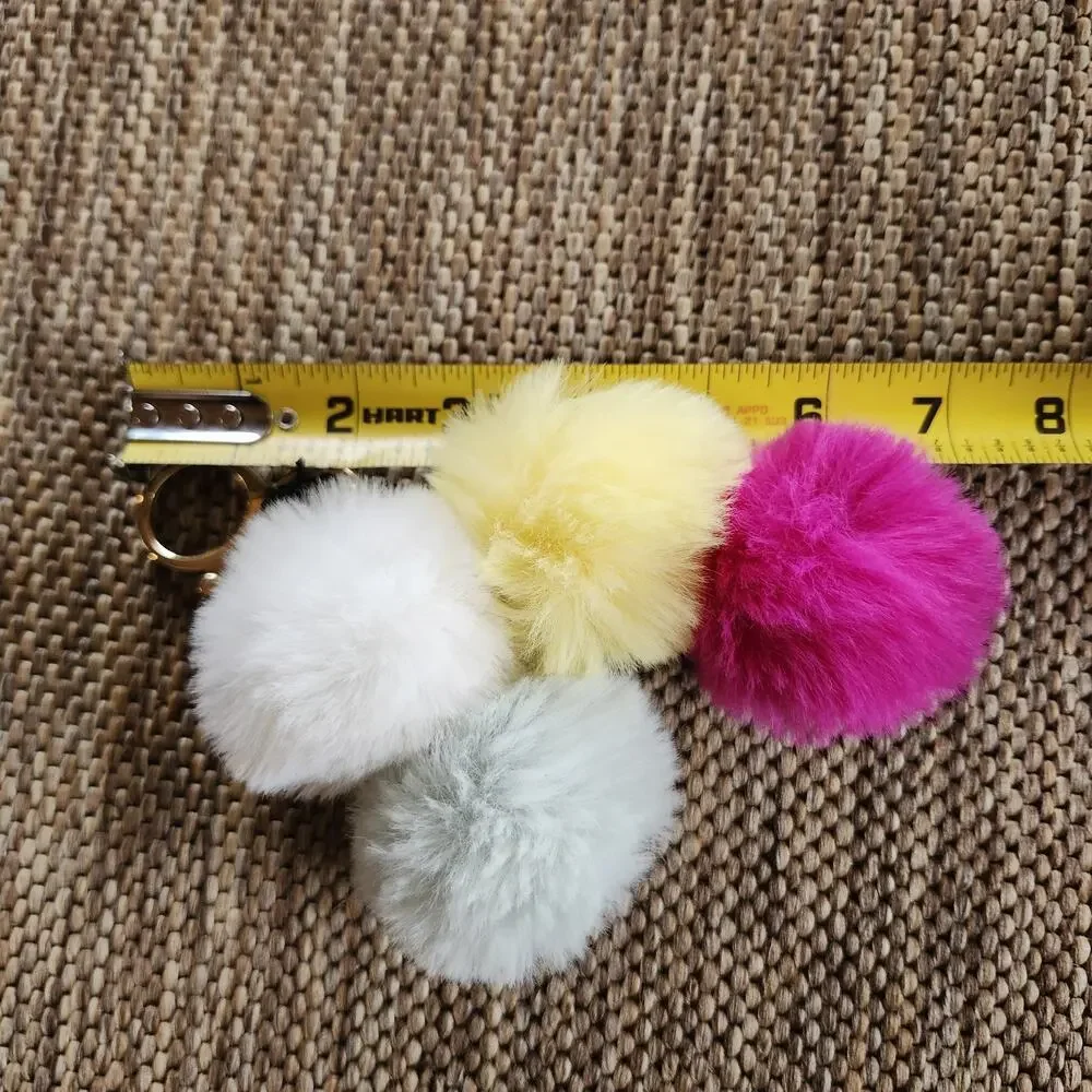 KATE LANDRY 4 MULTICOLOR POM POM FUR KEY CHAIN KEY RING CHARM NWT